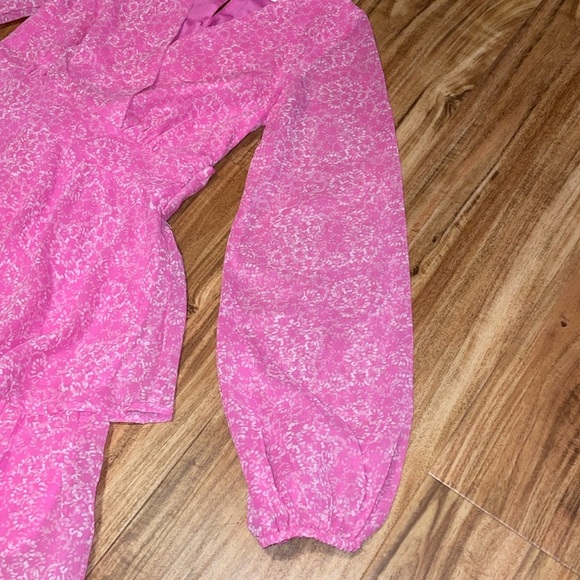 Japna women’s dress XS 0 2 Vibrant Pink white cross over fit flare ruffle sheer - Picture 3 of 7